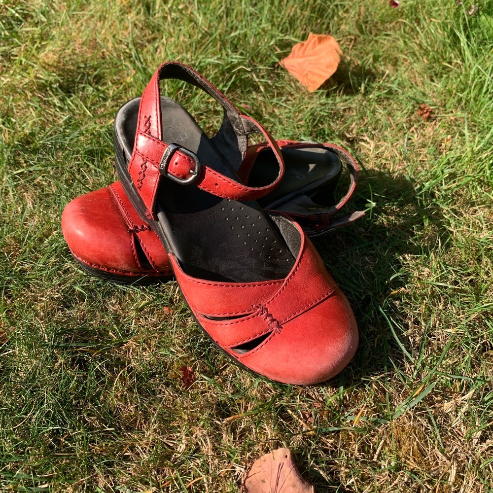 Red Leather Dansko Mary Jane Shoes